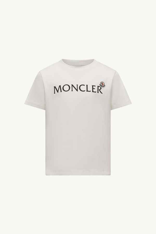 Logo Cotton T-Shirt Boy White Moncler 0