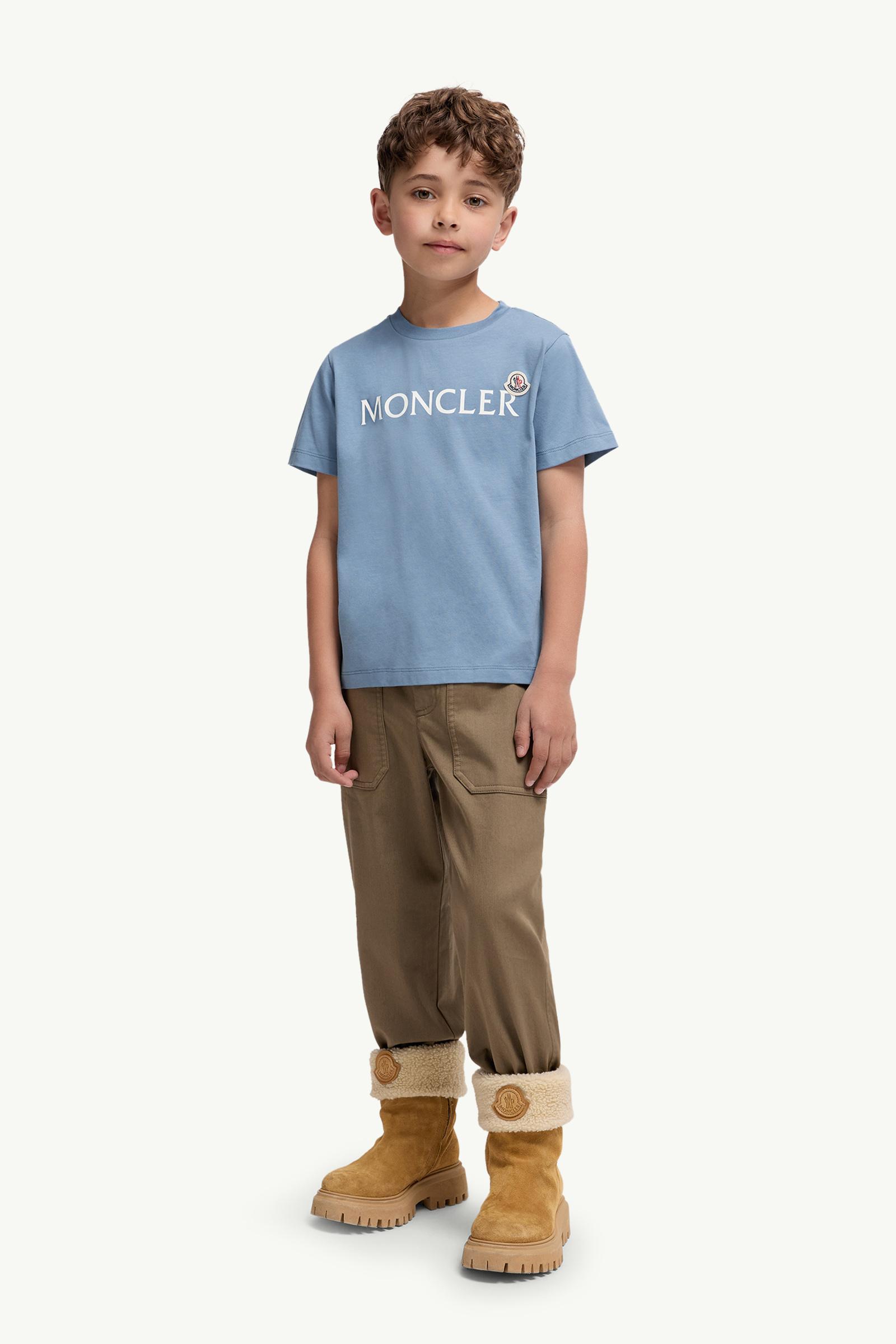 Logo Cotton T-Shirt Boy Cobalt Blue Moncler 1