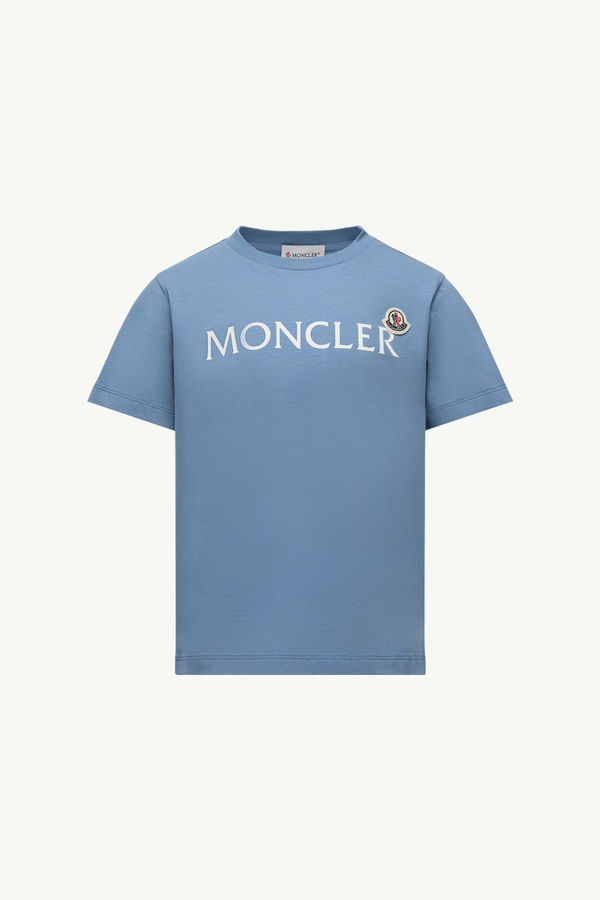 Logo Cotton T-Shirt Boy Cobalt Blue Moncler 0