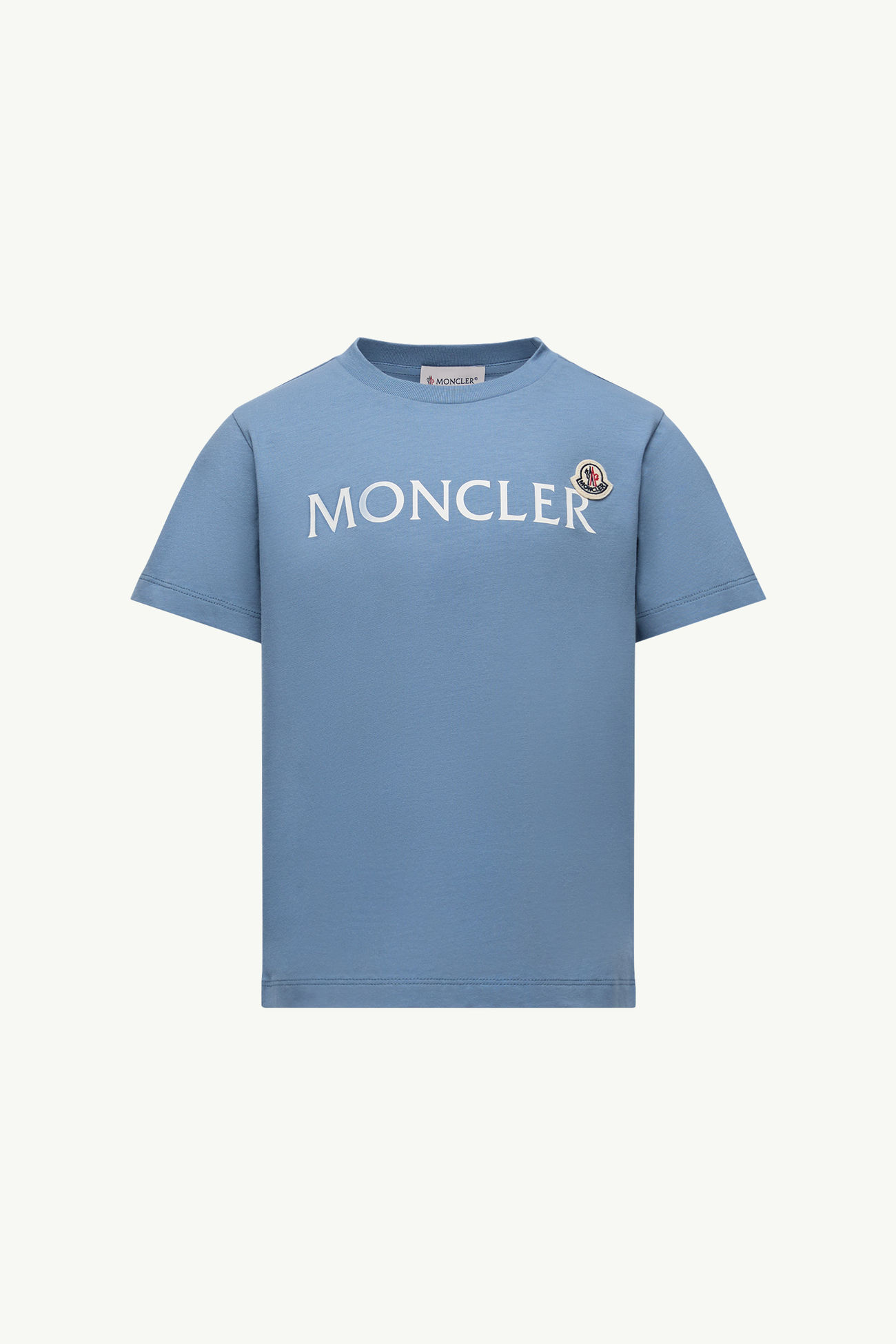 T-shirt logata in cotone Bambino Blu Cobalto Moncler 0