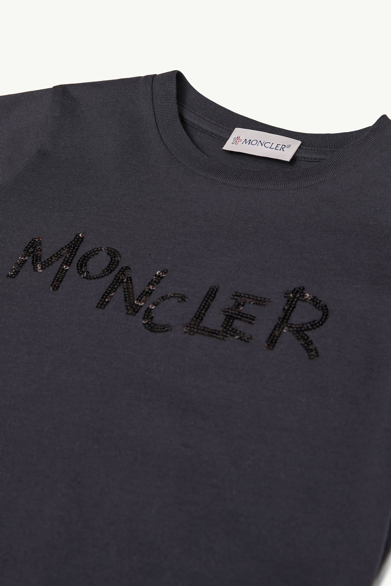 Sequin-Embroidered Logo Cotton T-Shirt Girl Black Moncler 1