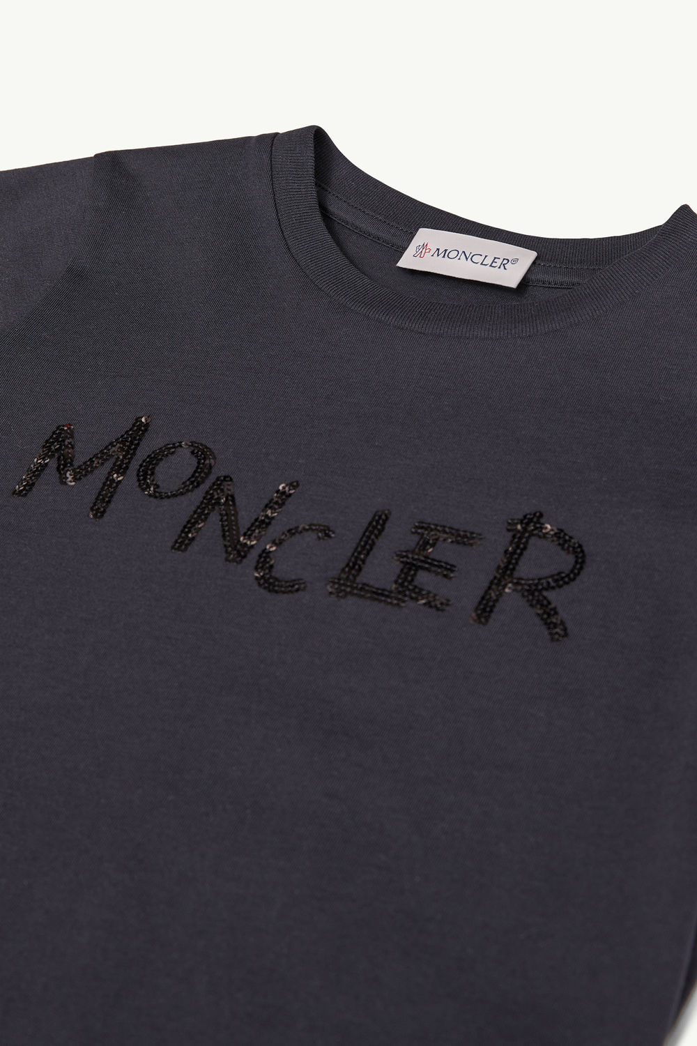 Sequin-Embroidered Logo Cotton T-Shirt Girl Black Moncler 1