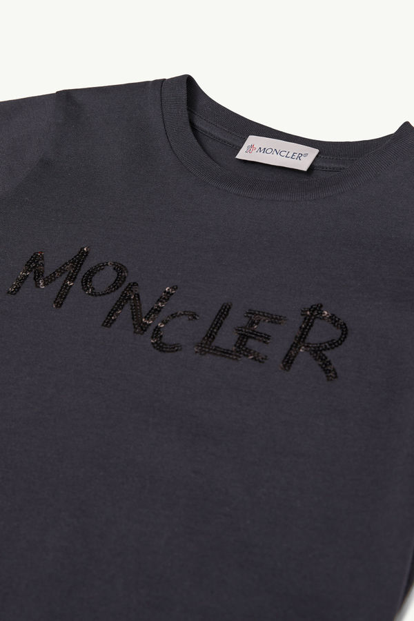 Sequin-Embroidered Logo Cotton T-Shirt Girl Black Moncler 1