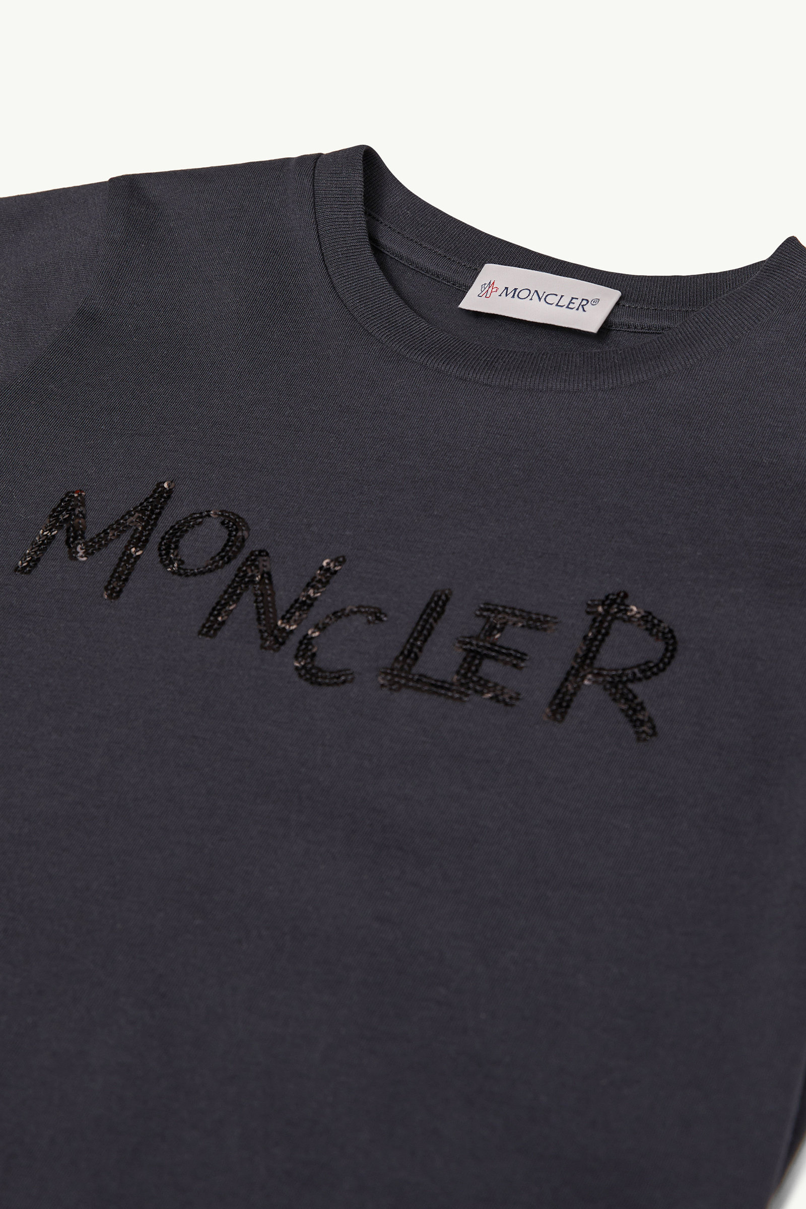 Sequin-Embroidered Logo Cotton T-Shirt Girl Black Moncler 1