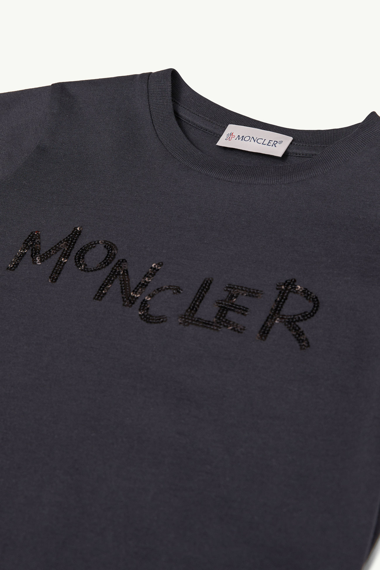 T-Shirt aus Baumwolle mit paillettenbesticktem Logo Mädchen Schwarz Moncler 1