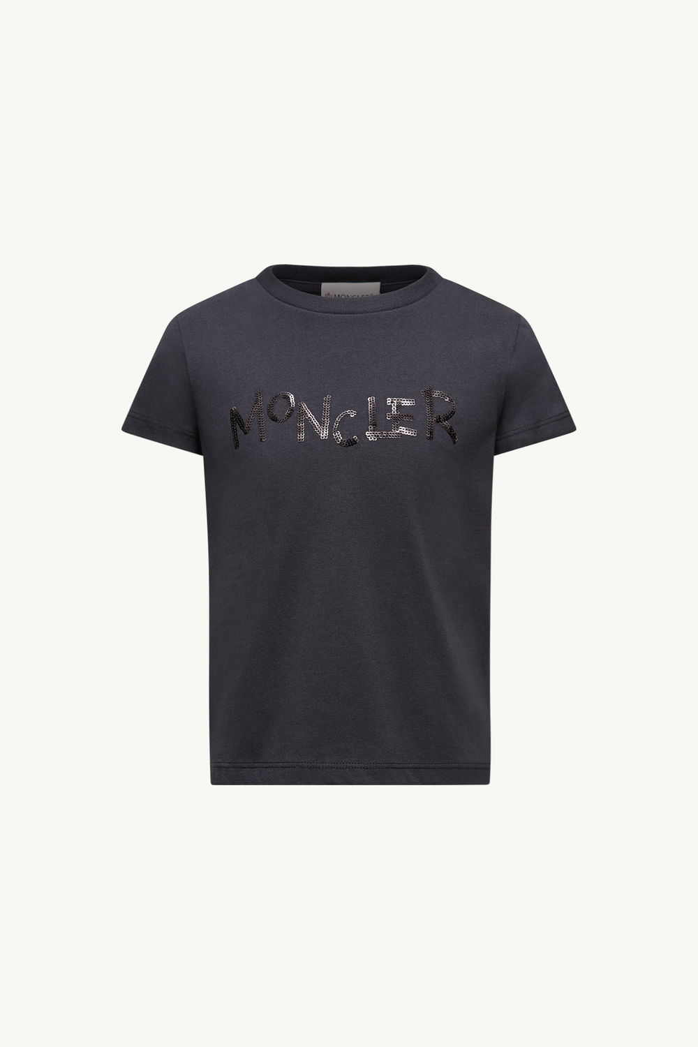Sequin-Embroidered Logo Cotton T-Shirt Girl Black Moncler 0