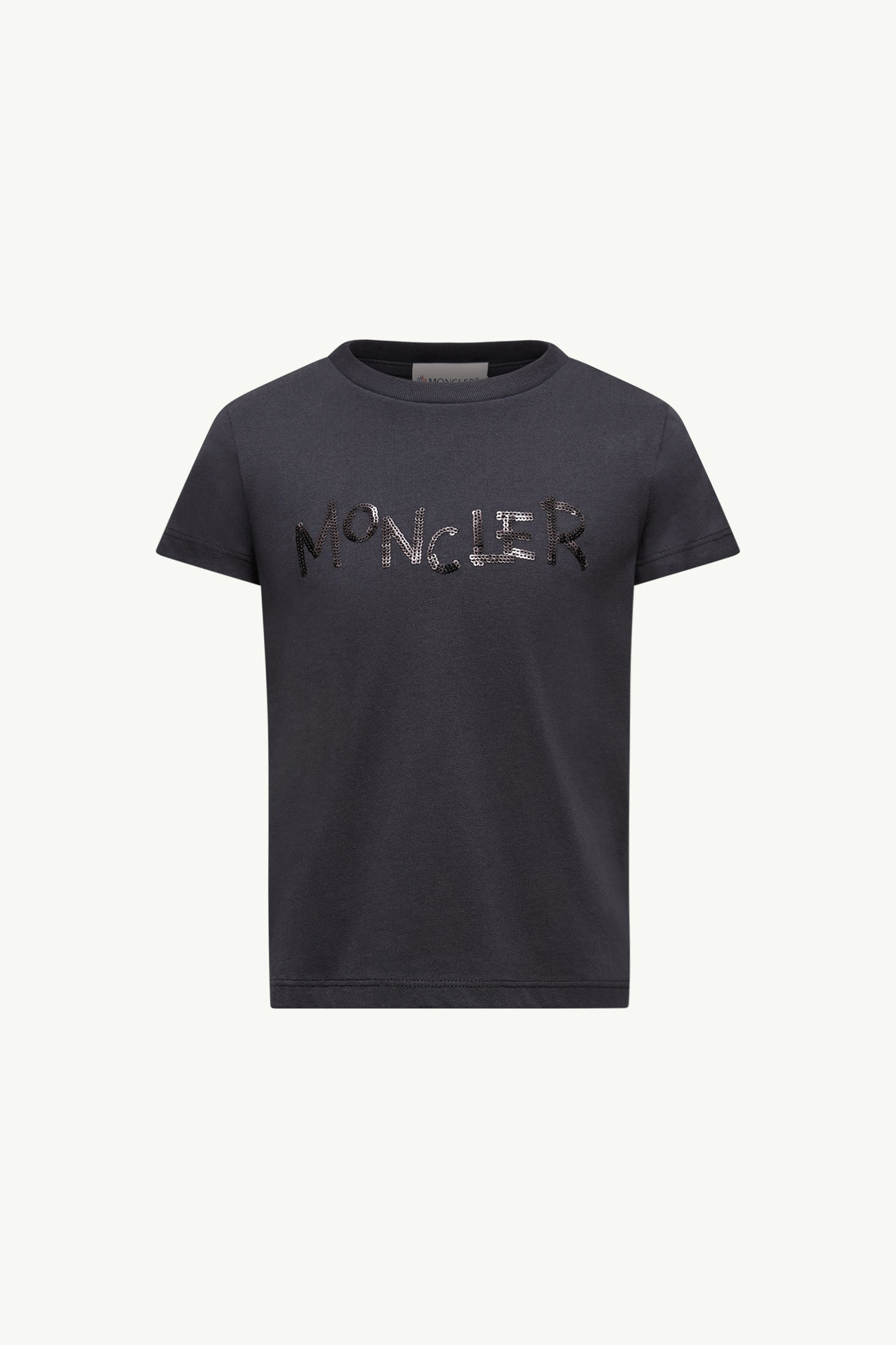 T-Shirt aus Baumwolle mit paillettenbesticktem Logo Mädchen Schwarz Moncler 0