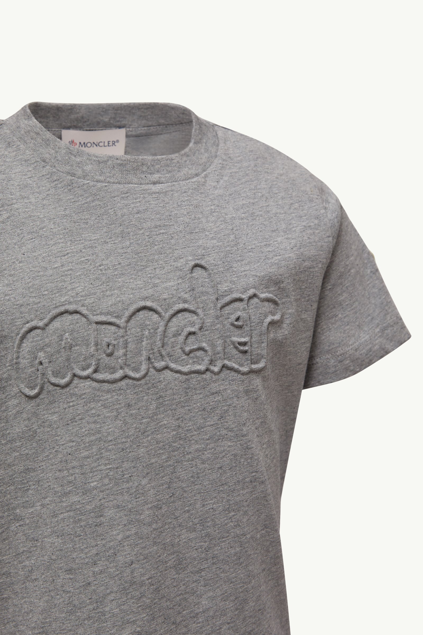 Textured Logo Cotton T-Shirt Boy Gray Moncler 1