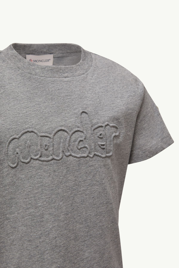Camiseta de algodón con logotipo texturizado Niño Gris Moncler 1