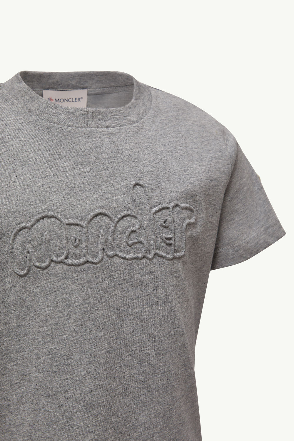 Textured Logo Cotton T-Shirt Boy Gray Moncler 1
