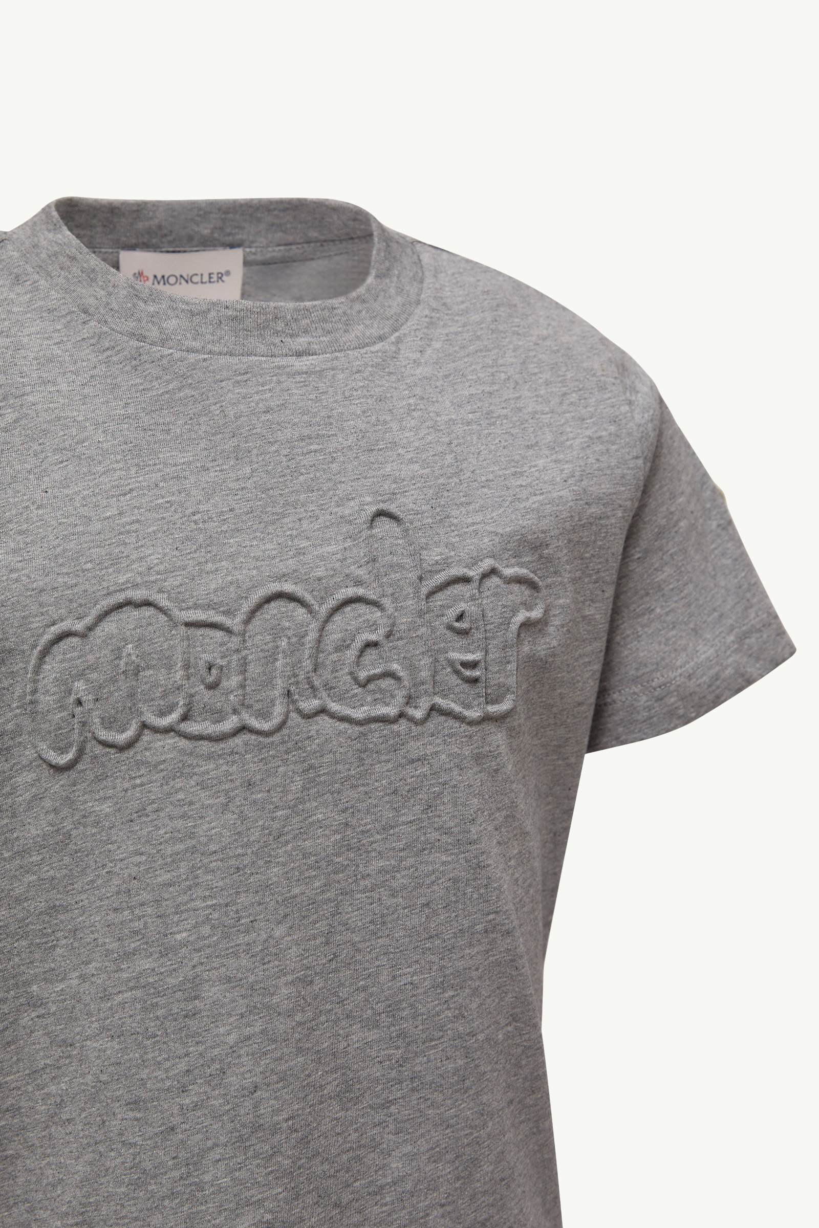 Textured Logo Cotton T-Shirt Boy Gray Moncler 1