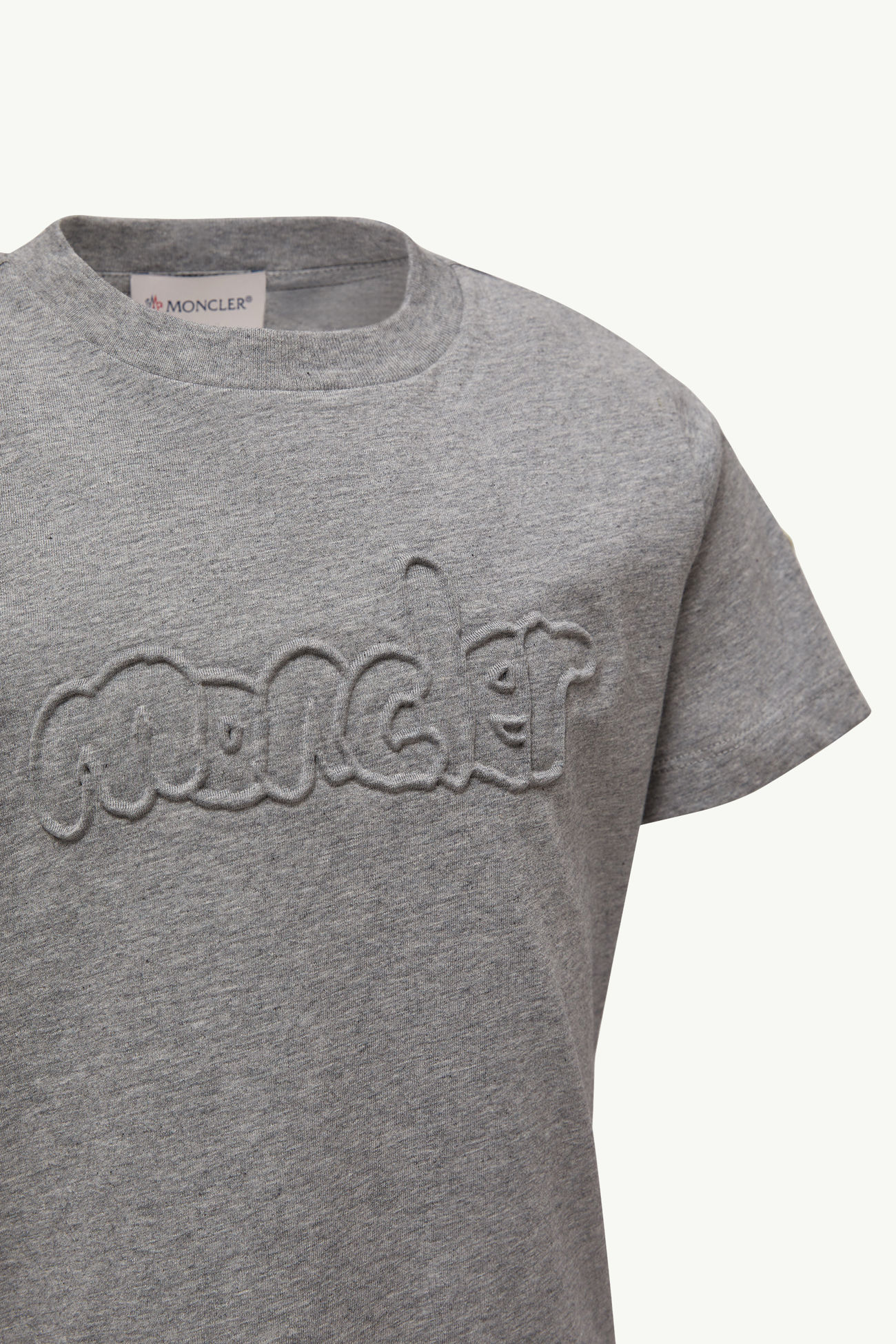 Textured Logo Cotton T-Shirt Boy Grey Moncler 1