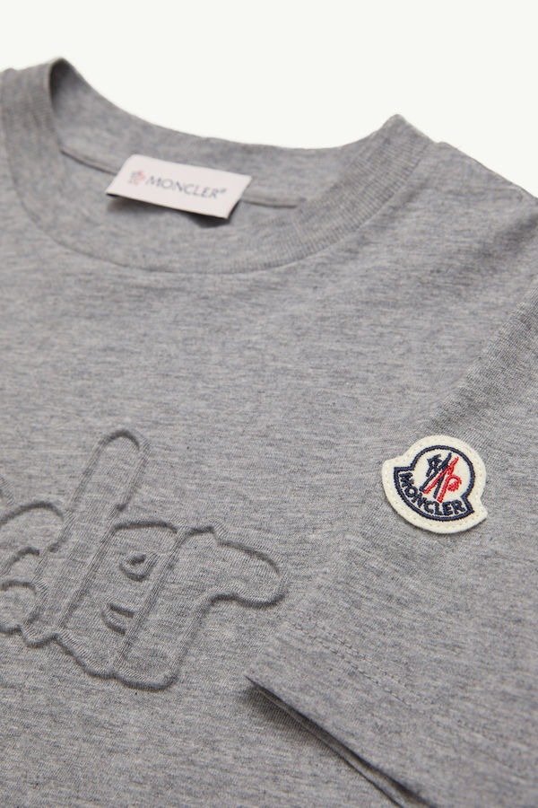 Camiseta de algodón con logotipo texturizado Niño Gris Moncler 3