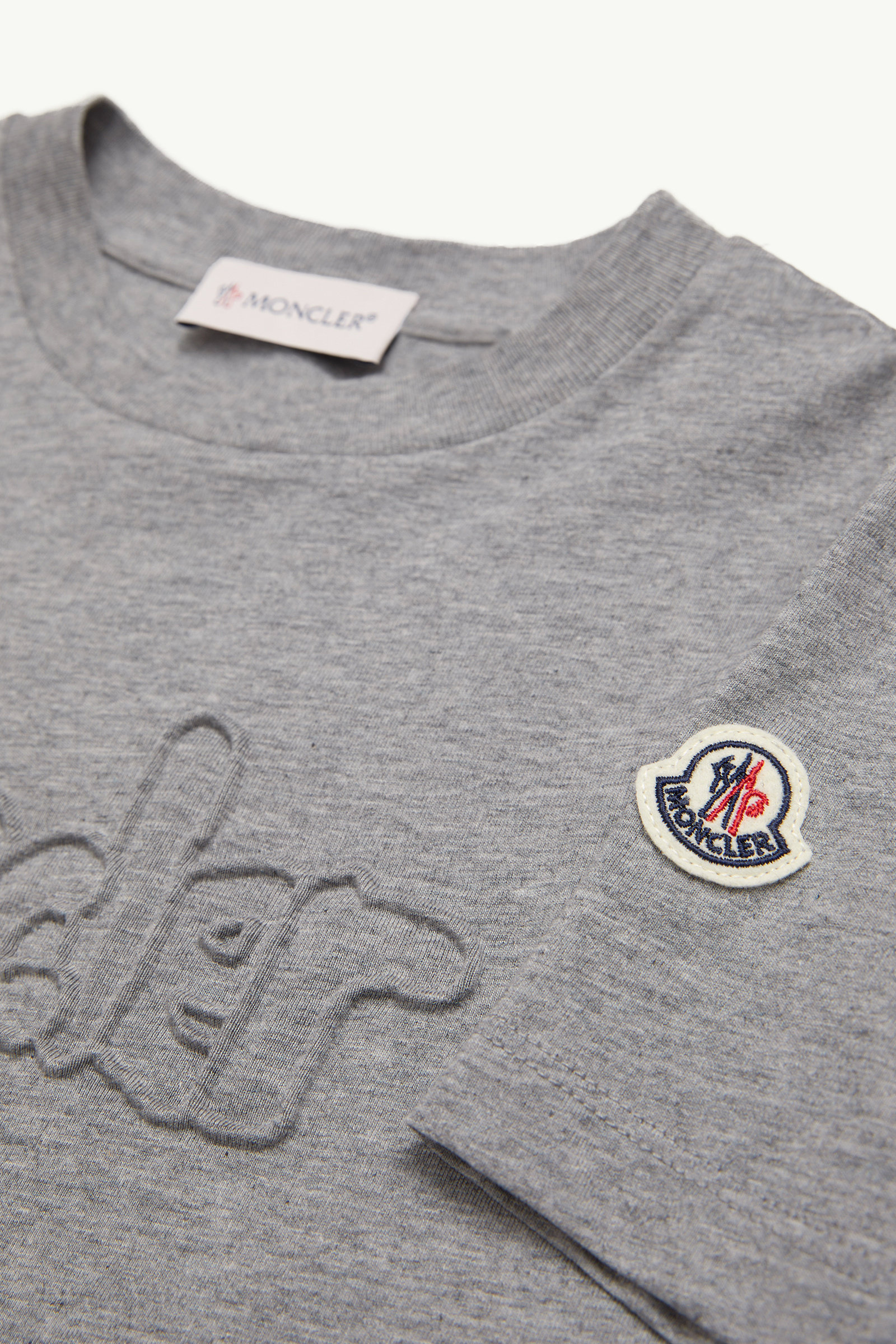 Textured Logo Cotton T-Shirt Boy Gray Moncler 3