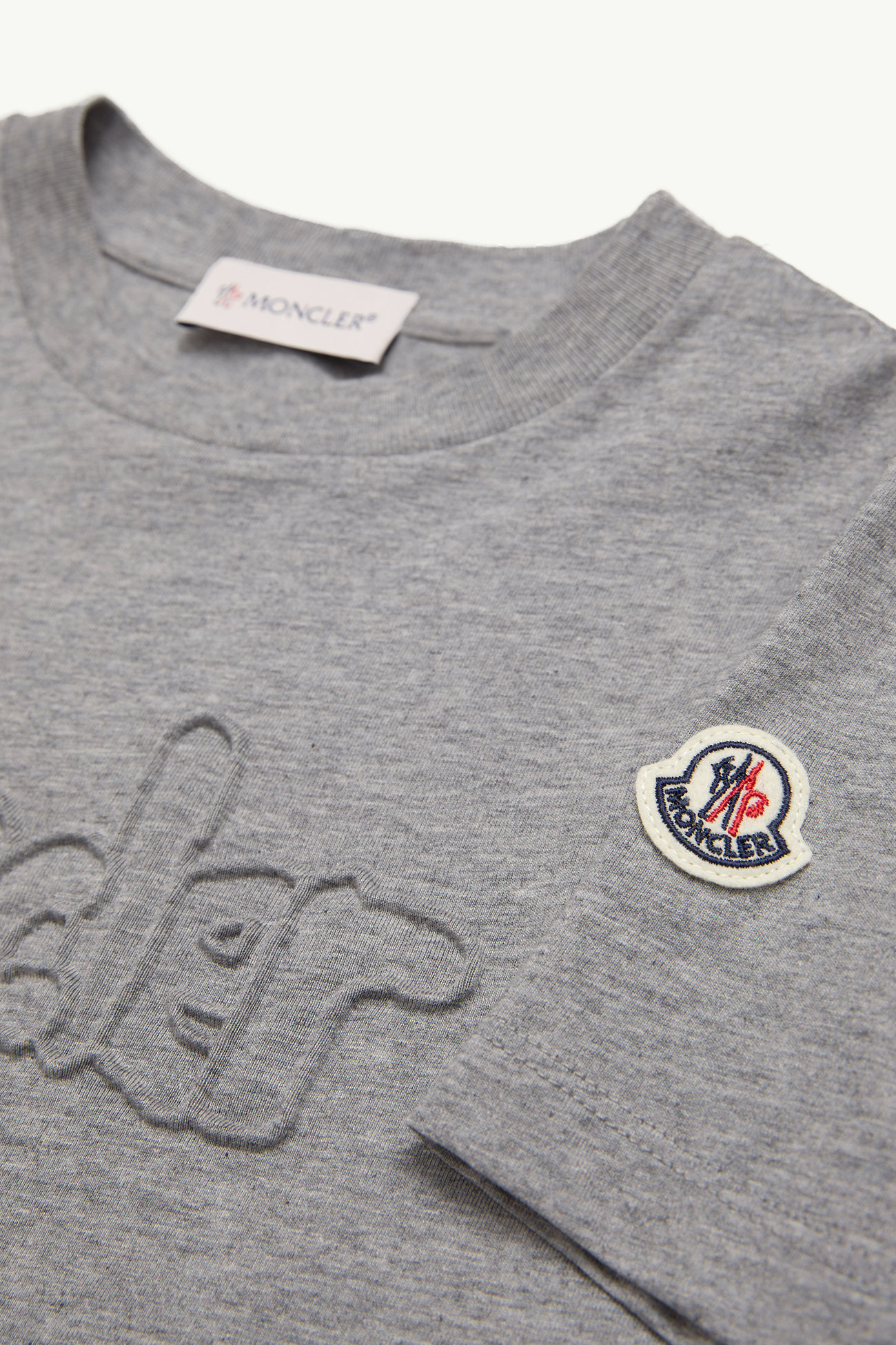 Textured Logo Cotton T-Shirt Boy Grey Moncler 3