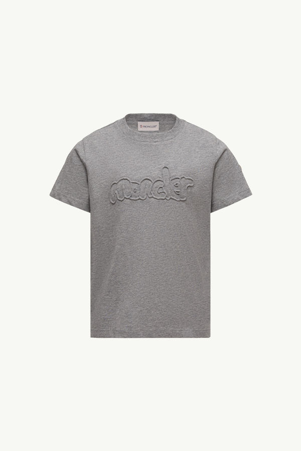 Camiseta de algodón con logotipo texturizado Niño Gris Moncler 0