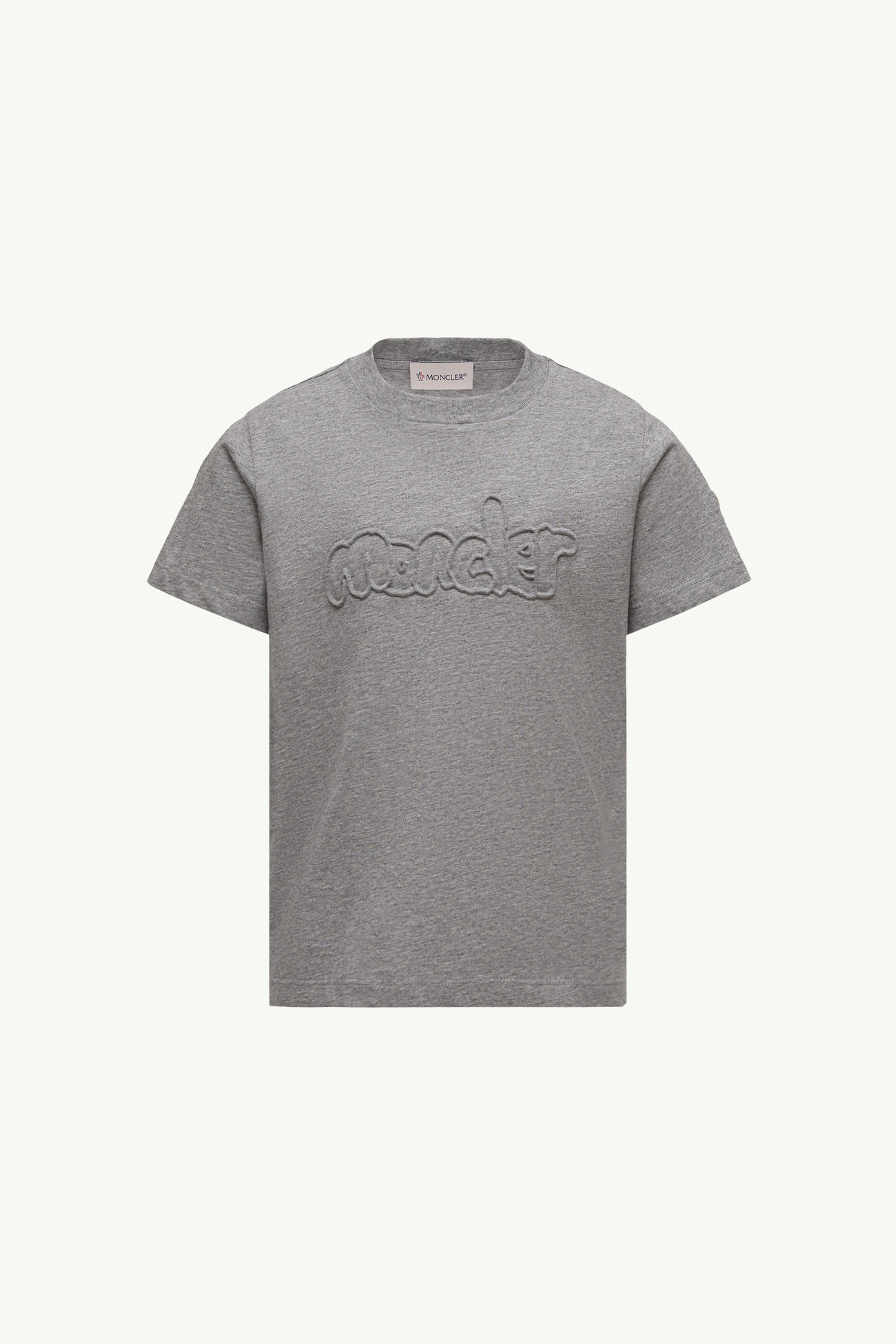 T-Shirt aus Baumwolle mit strukturiertem Logo Jungen Grau Moncler 0