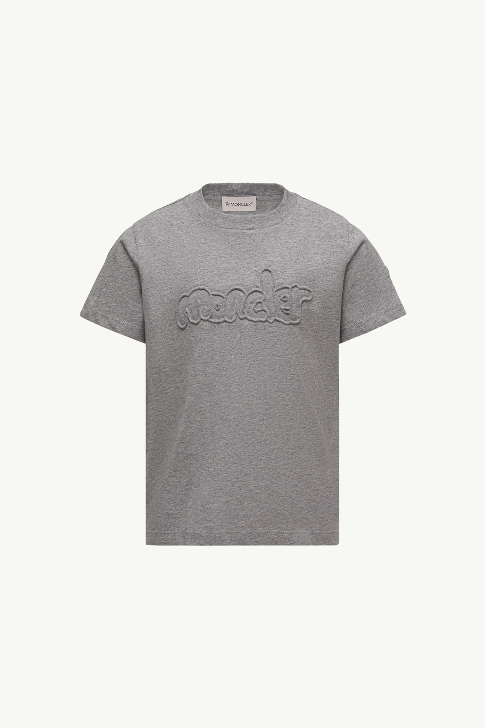 Textured Logo Cotton T-Shirt Boy Gray Moncler 0