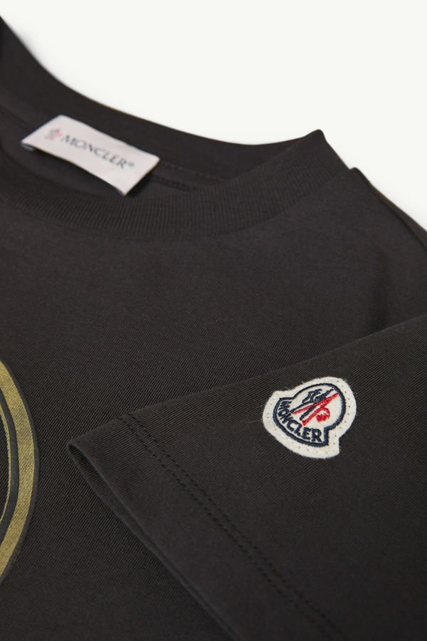 Scribble Logo Cotton T-Shirt Boy Black Moncler 3