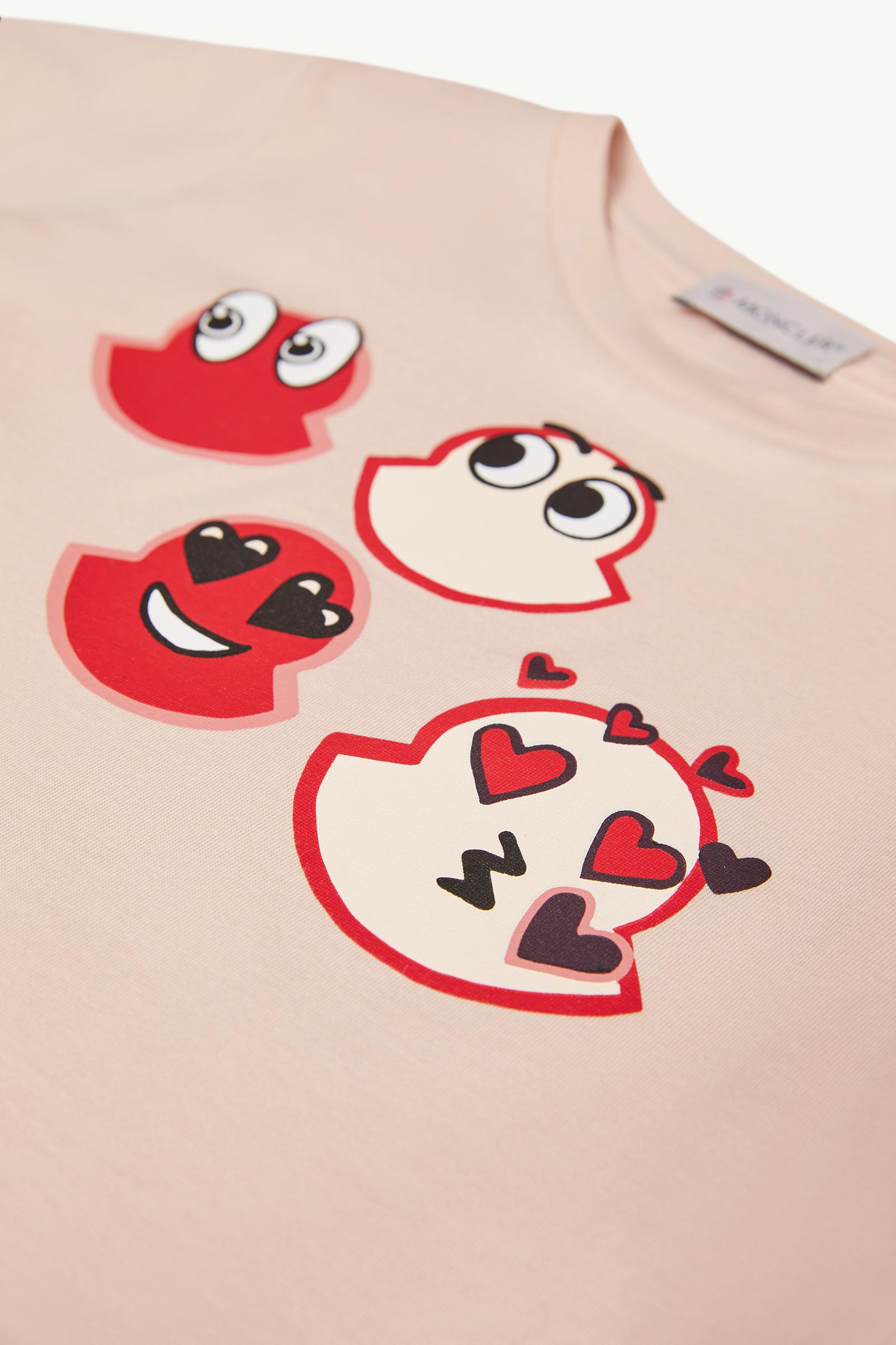 Emoji Logo Cotton T-Shirt Girl Light Pink Moncler 1