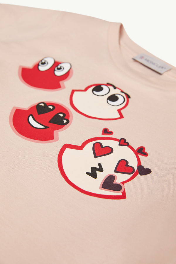 Emoji Logo Cotton T-Shirt Girl Light Pink Moncler 1