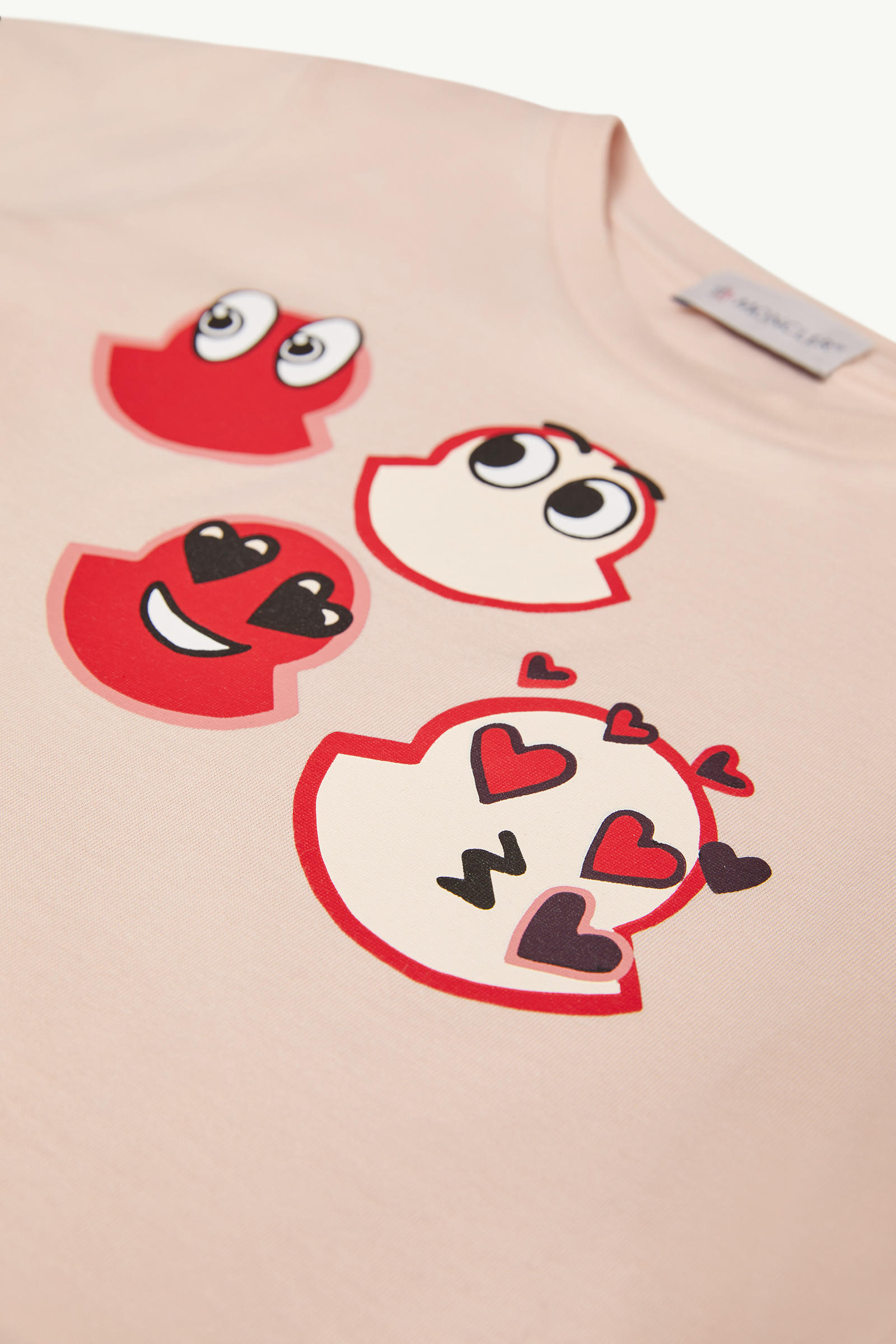 Emoji Logo Cotton T-Shirt Girl Light Pink Moncler 1