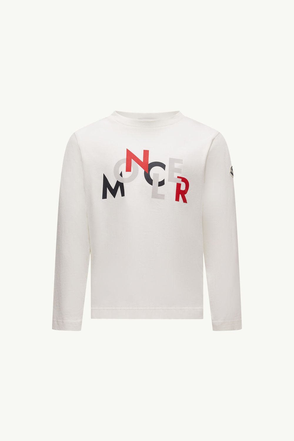 Logo Long Sleeve Cotton T-Shirt Boy White Moncler 0