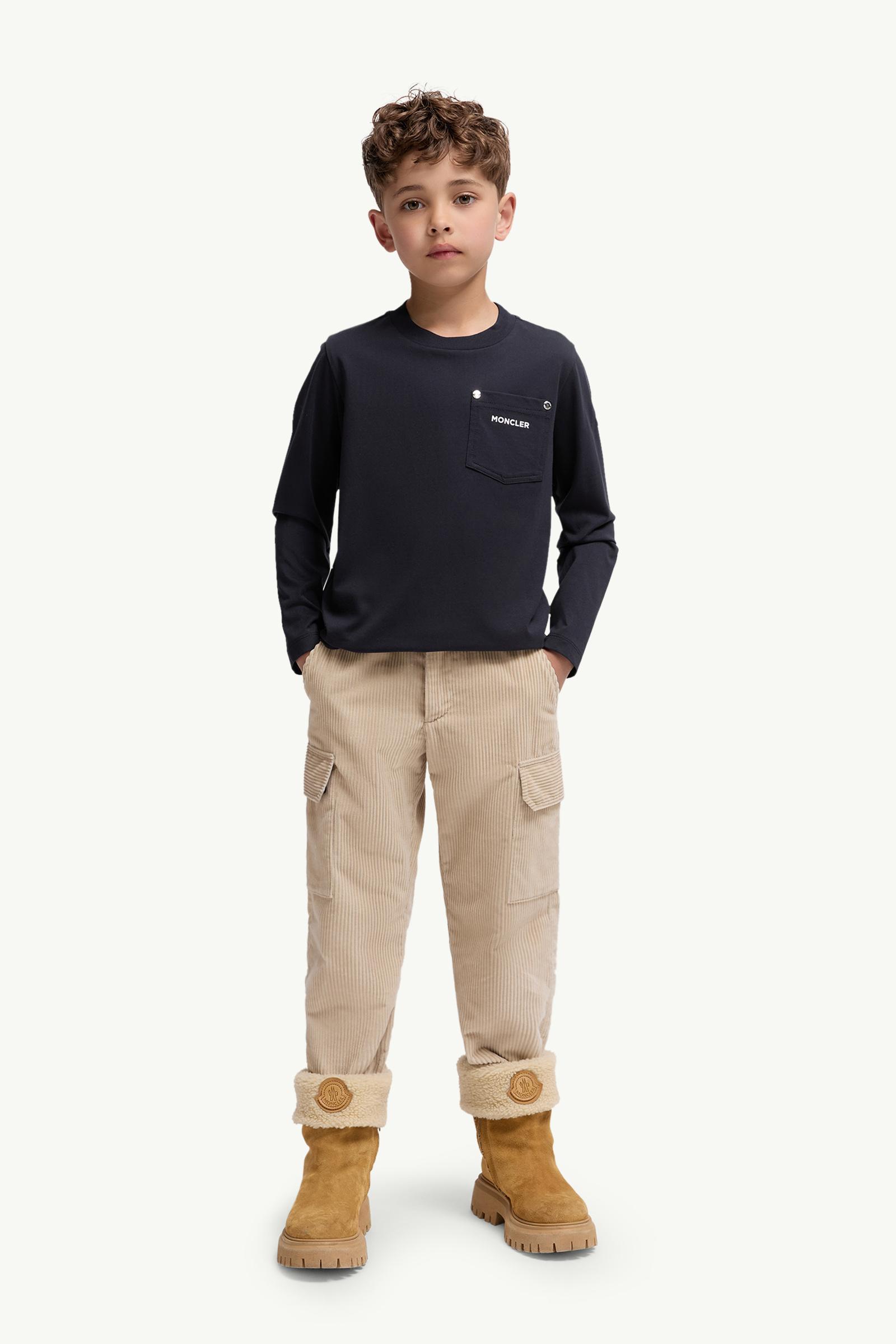 Logo Long Sleeve Cotton T-Shirt with Pocket Boy Navy Blue Moncler 1