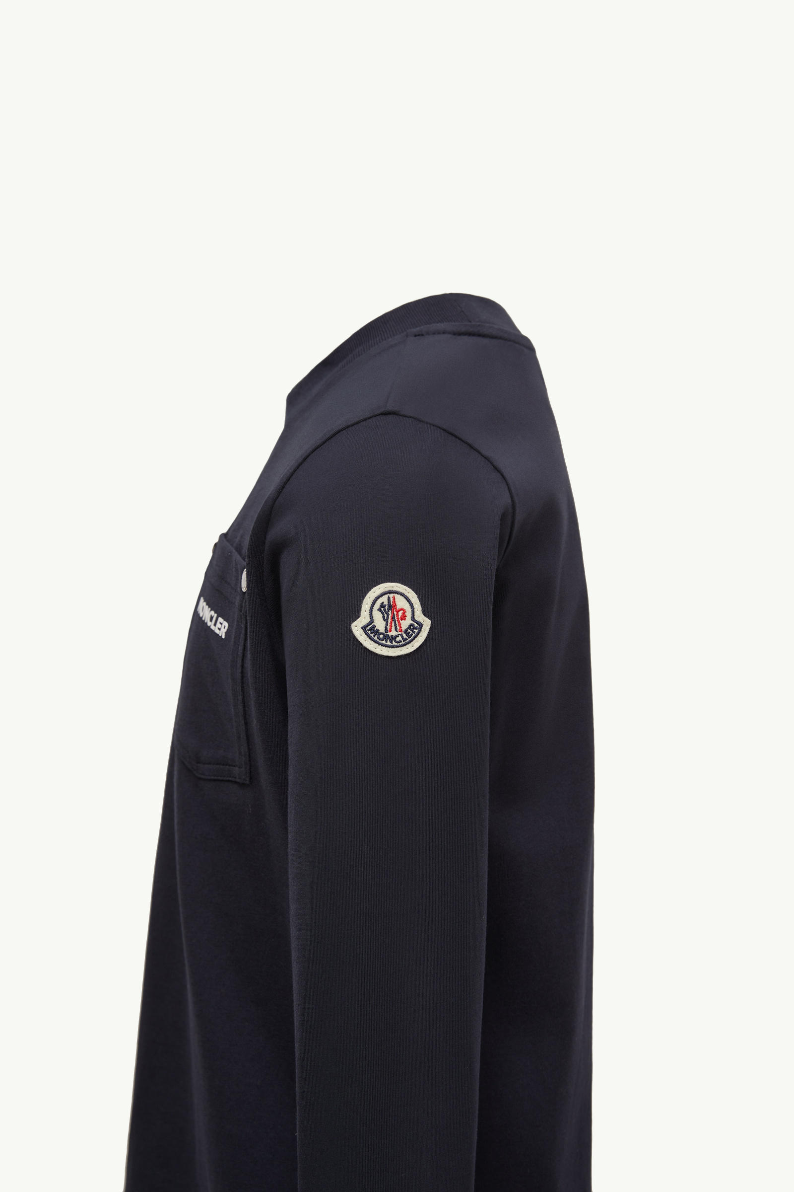 Logo Long Sleeve Cotton T-Shirt with Pocket Boy Navy Blue Moncler 2