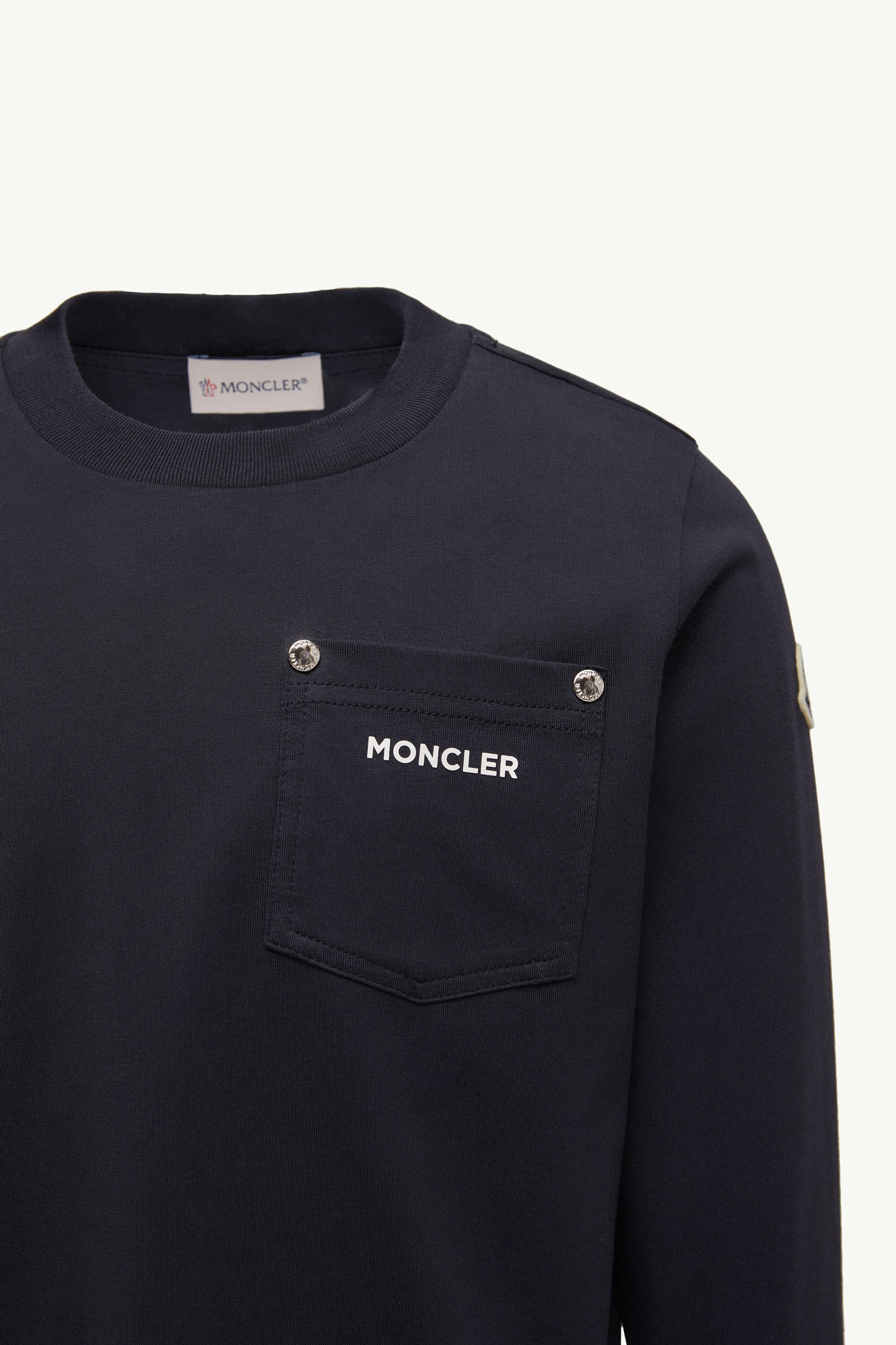 Logo Long Sleeve Cotton T-Shirt with Pocket Boy Navy Blue Moncler 4