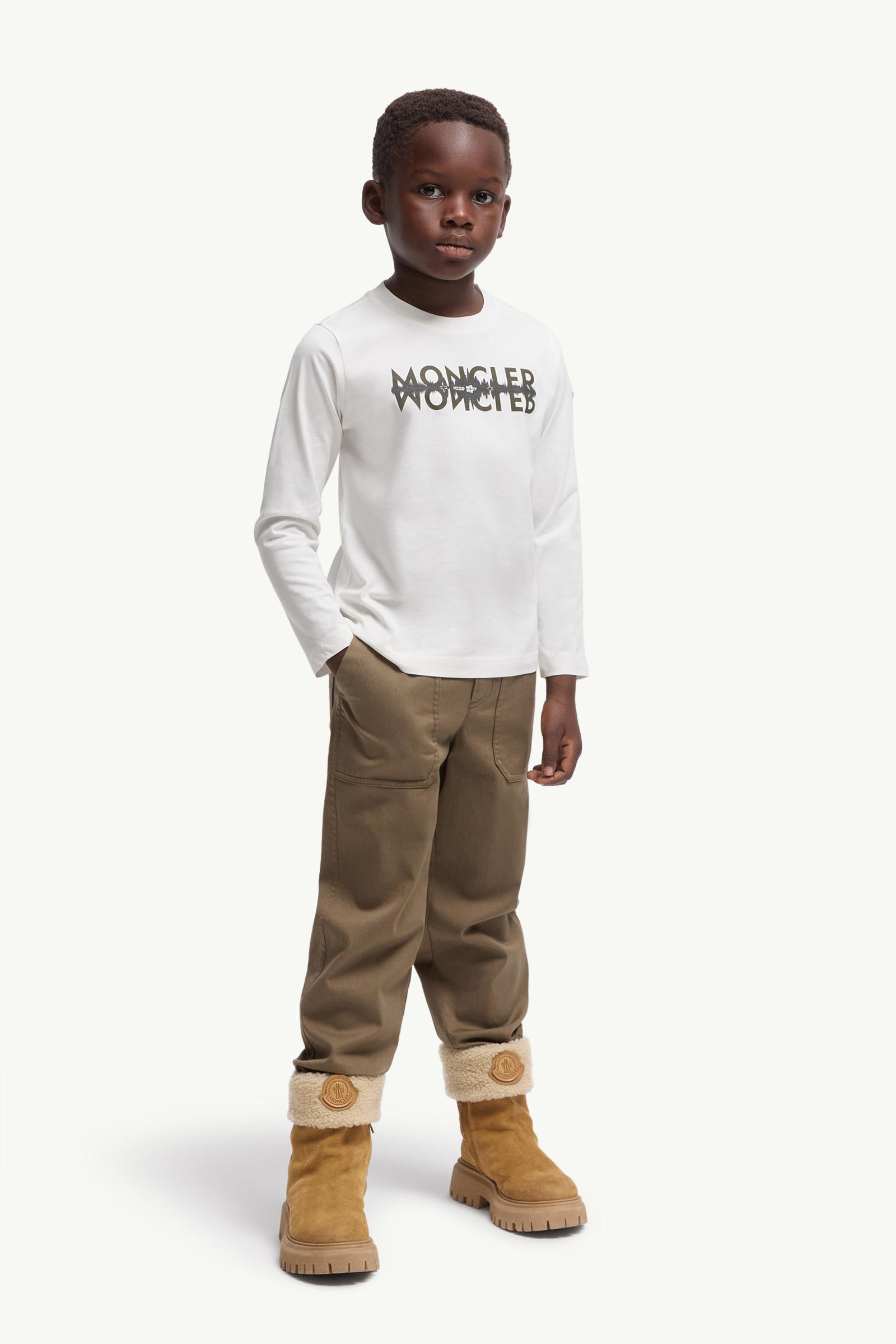 Logo Motif Long Sleeve Cotton T-Shirt Boy White Moncler 1