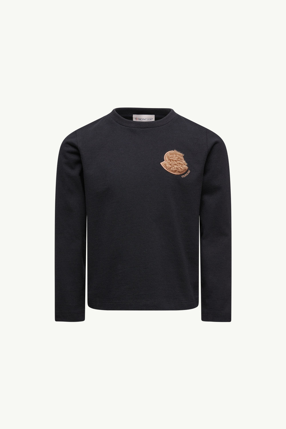 Teddy Logo Long Sleeve Cotton T-Shirt Girl Black Moncler 0