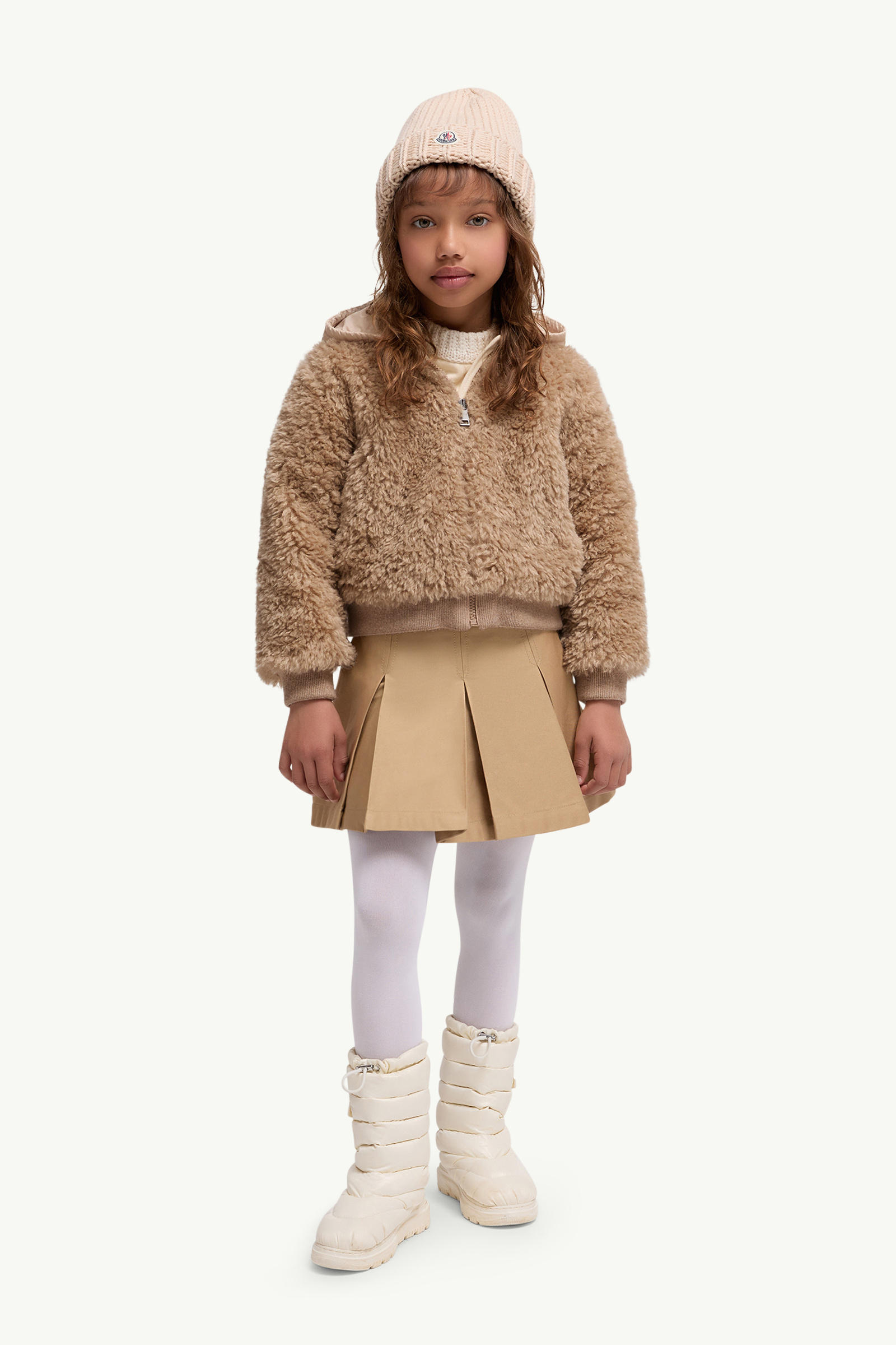 Teddy Zip-Up Hoodie Girl Beige Moncler 1