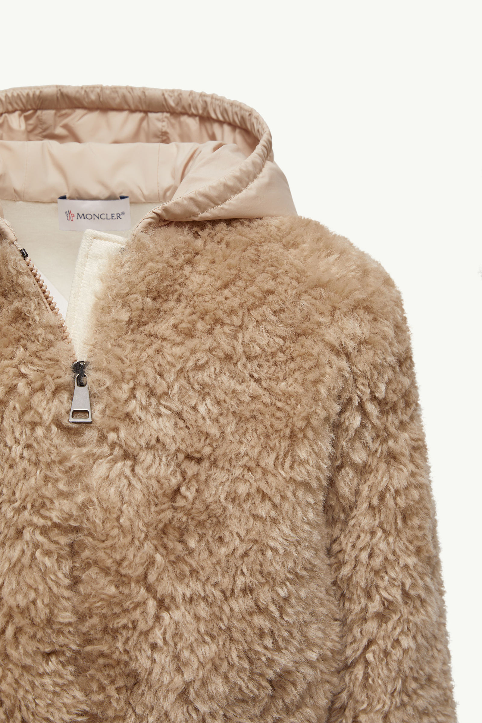 Teddy Zip-Up Hoodie Girl Beige Moncler 4