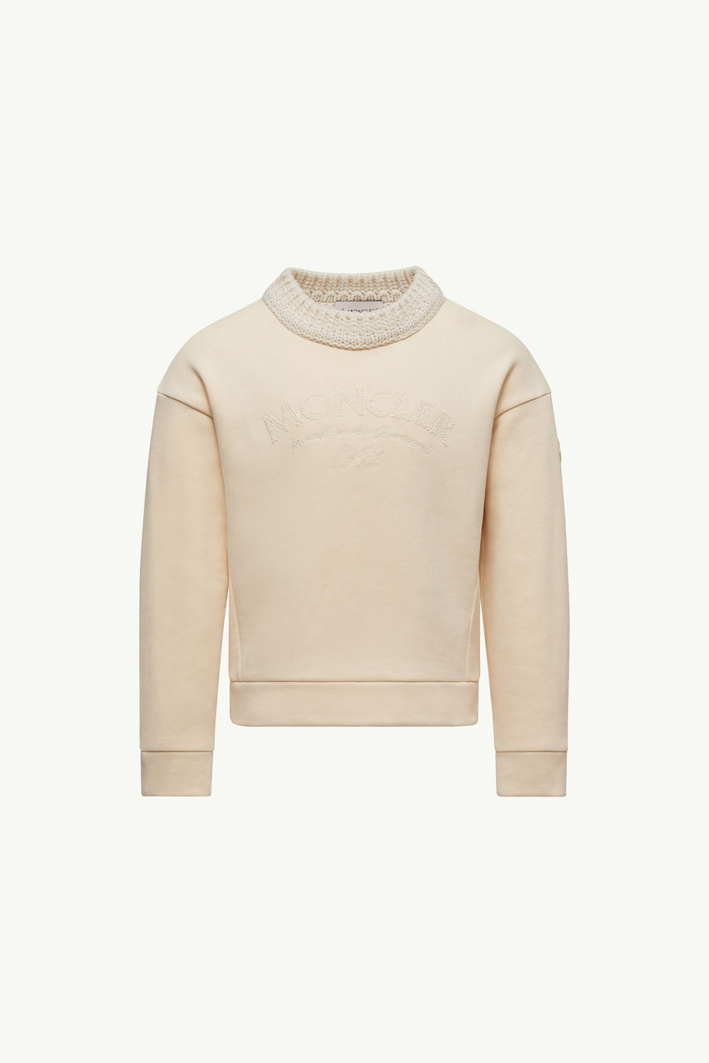 Embroidered Logo Cotton Sweatshirt Girl White Ivory Moncler 0