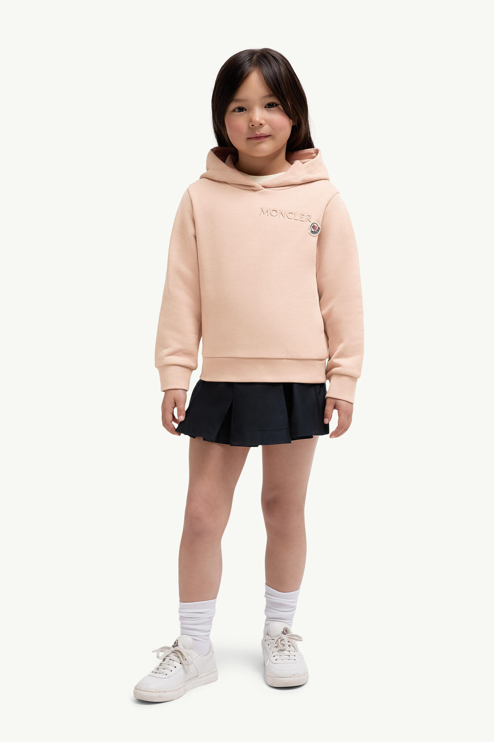 Embroidered Logo Cotton Hoodie Girl Light Pink Moncler 1