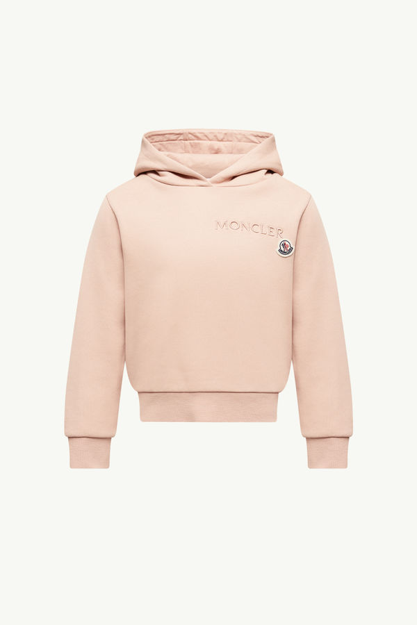 Embroidered Logo Cotton Hoodie Girl Light Pink Moncler 0