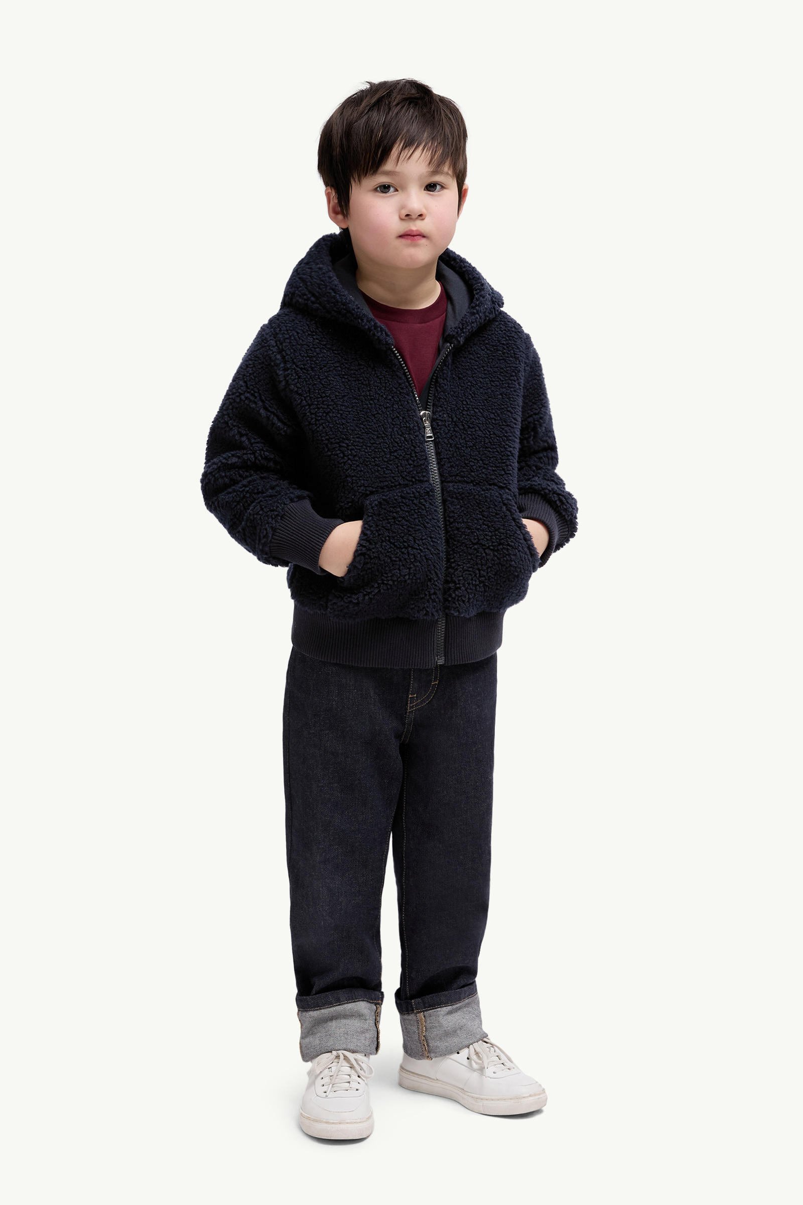 Teddy Zip-Up Hoodie Boy Night Blue Moncler 1
