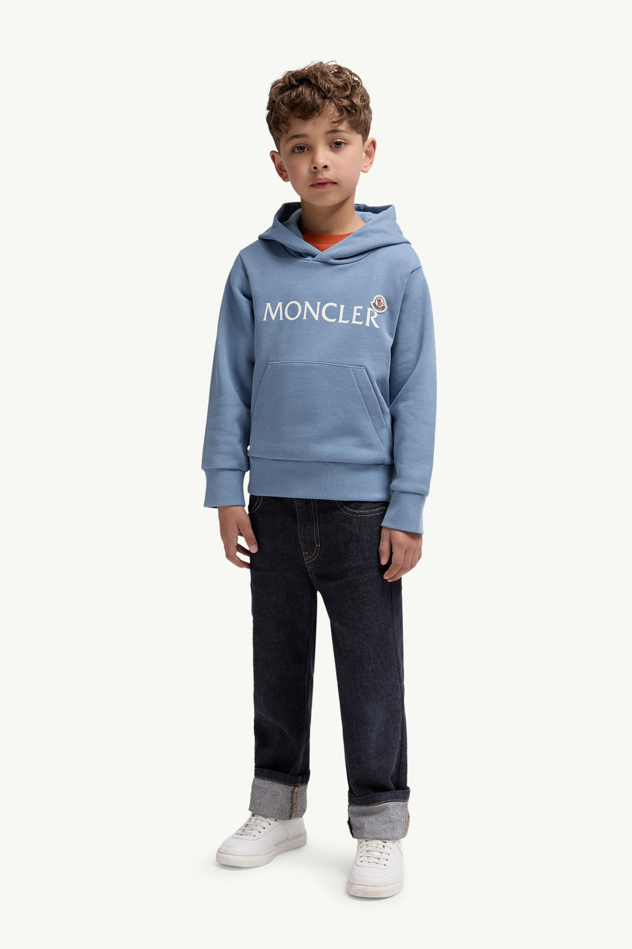 Sudadera con capucha de algodón con logotipo Niño Azul cobalto Moncler 1