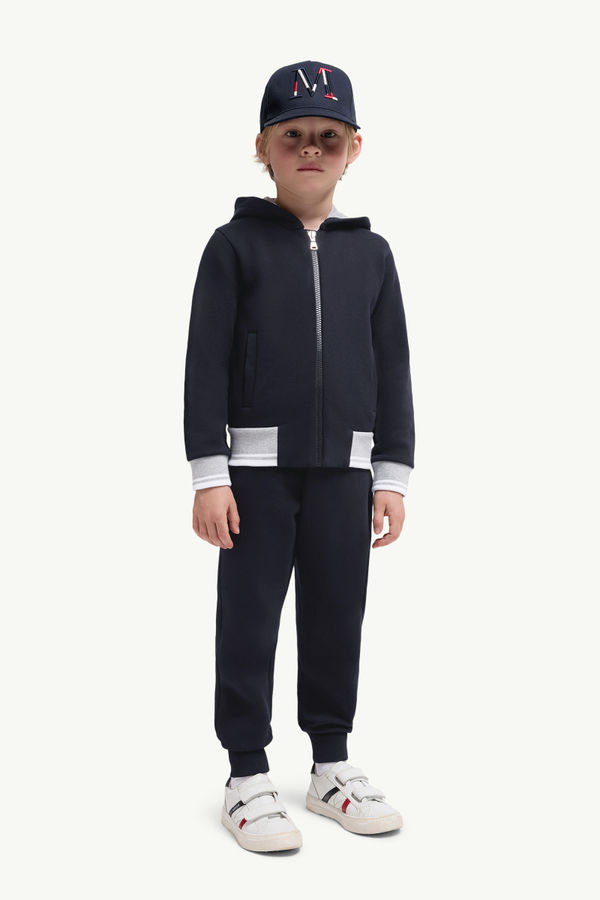 Stripe-Trimmed Cotton Zip-Up Hoodie Boy Navy Blue Moncler 1