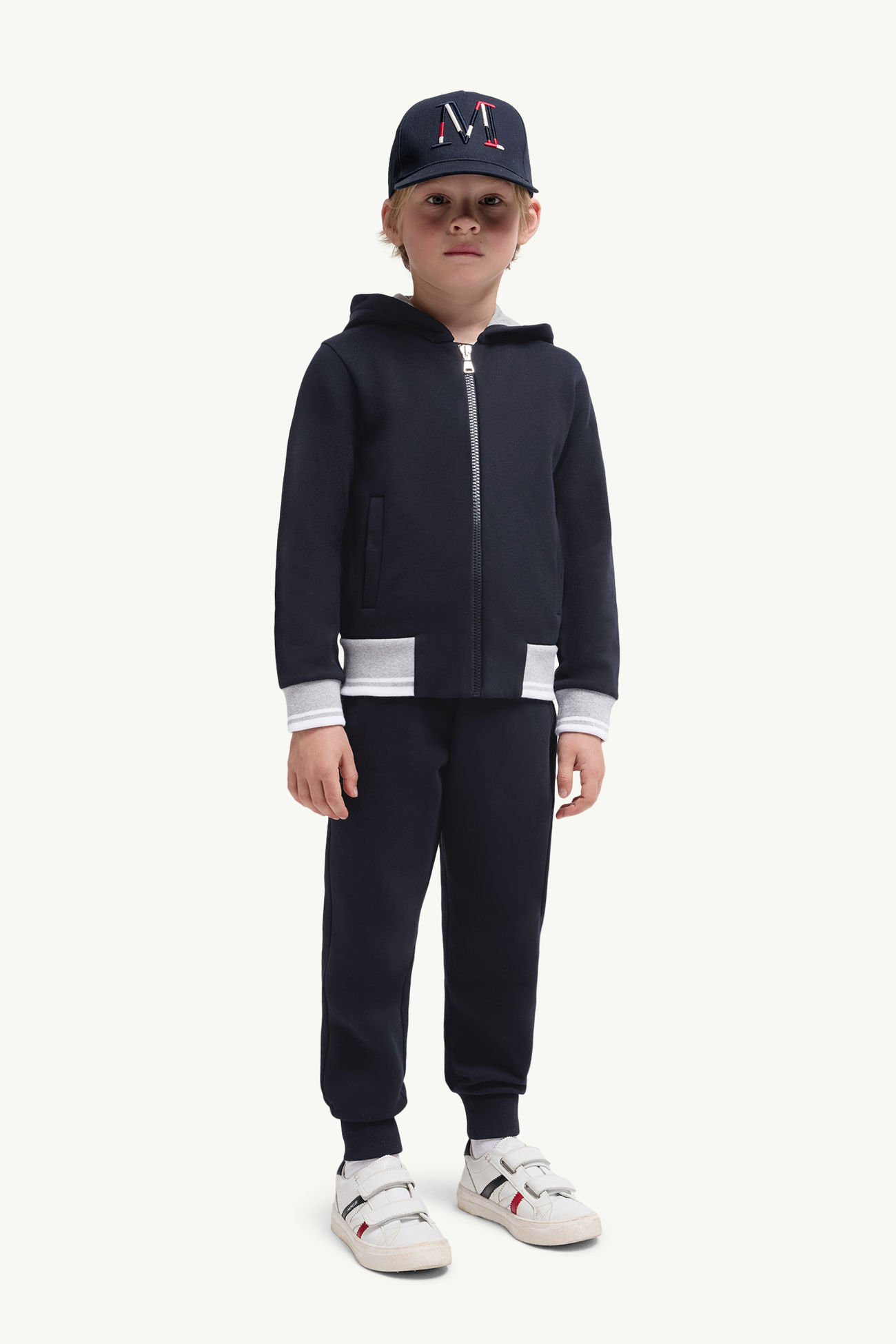 스트라이프 트리밍 코튼 집업 후디 키즈 남아 네이비 블루 Moncler 1