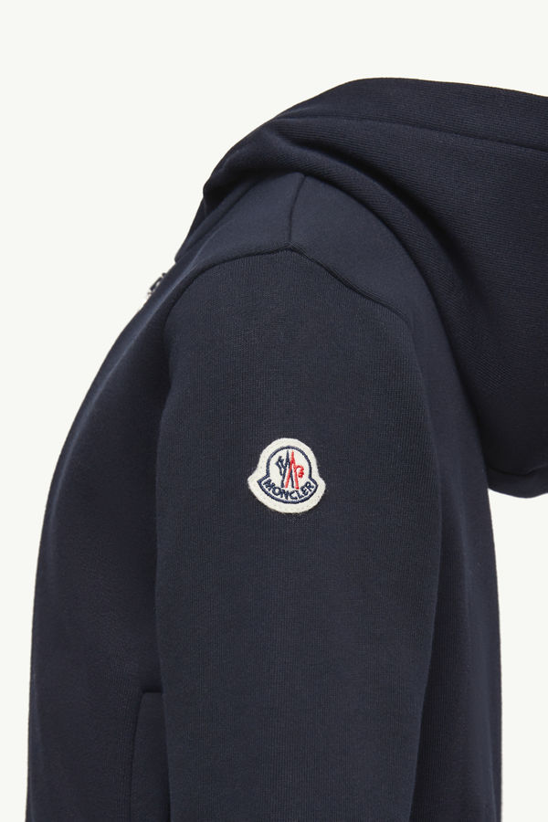 Stripe-Trimmed Cotton Zip-Up Hoodie Boy Navy Blue Moncler 2