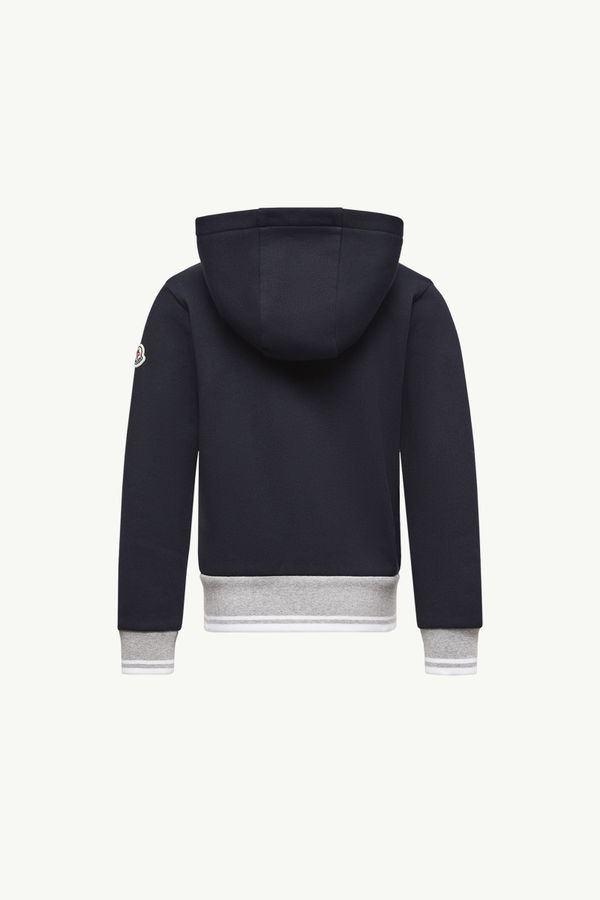 Stripe-Trimmed Cotton Zip-Up Hoodie Boy Navy Blue Moncler 3