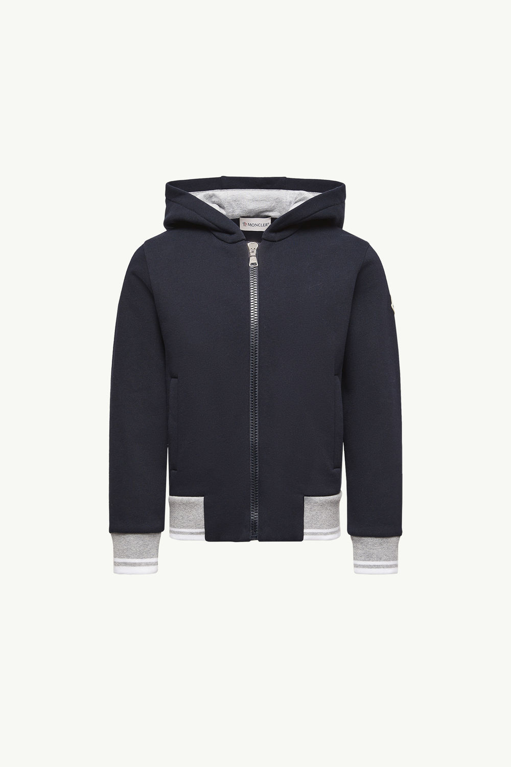 Stripe-Trimmed Cotton Zip-Up Hoodie Boy Navy Blue Moncler 0