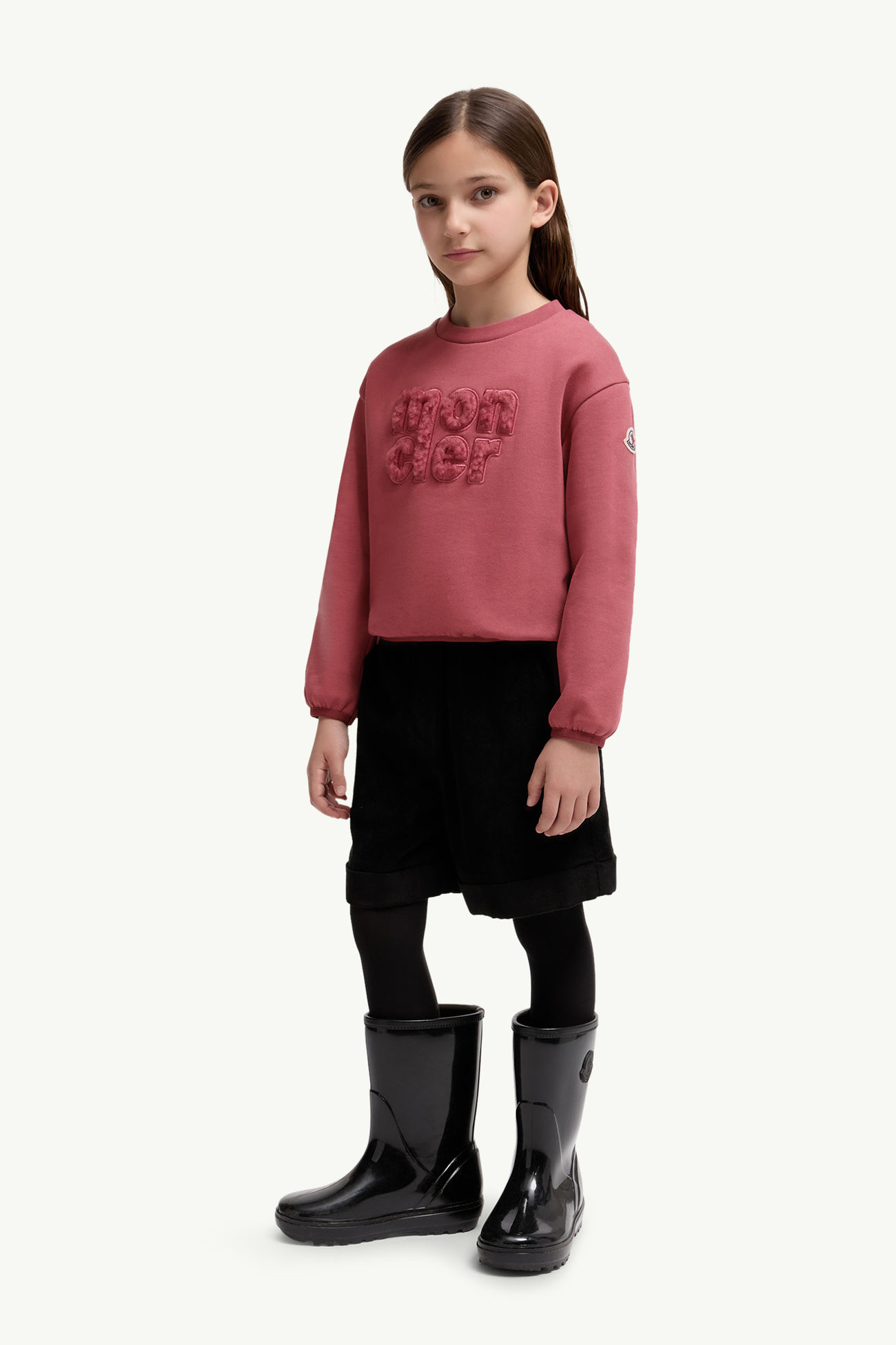 Felpa in cotone con logo teddy Bambina Rosa Polvere Moncler 1