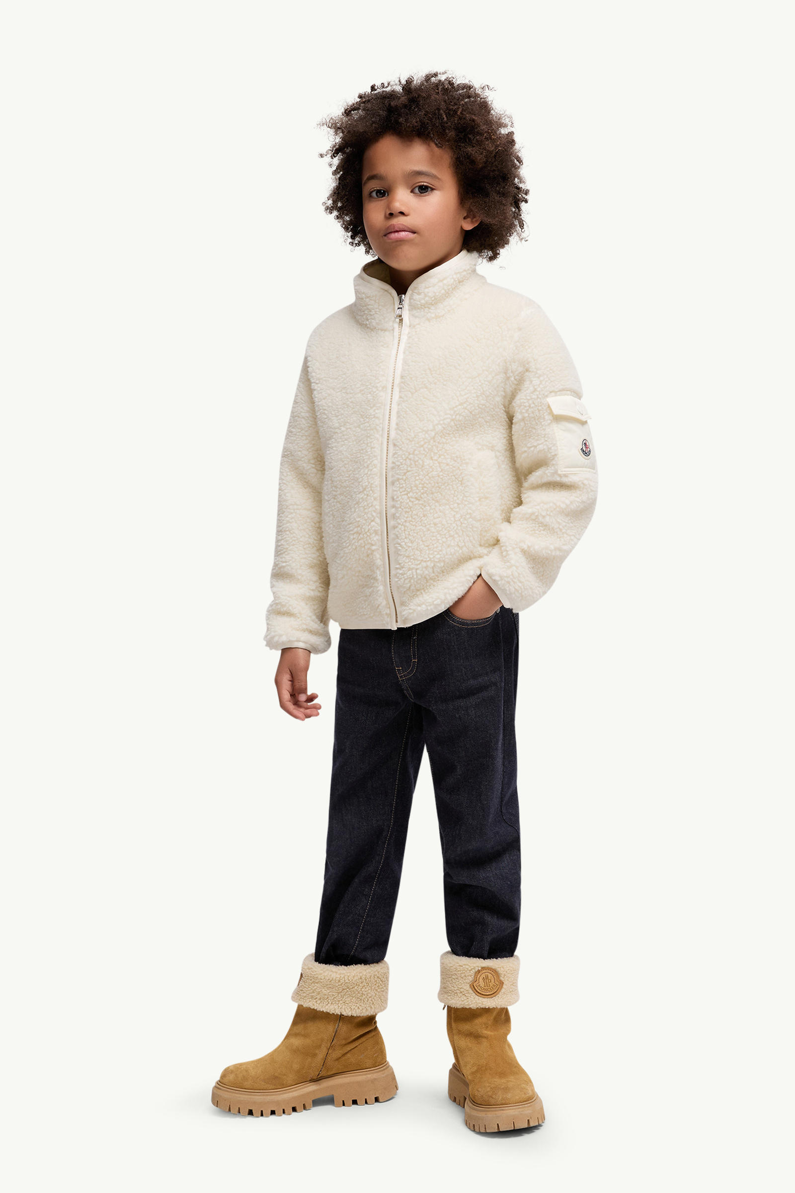 Sudadera efecto peluche con cremallera Niño Blanco Moncler 1
