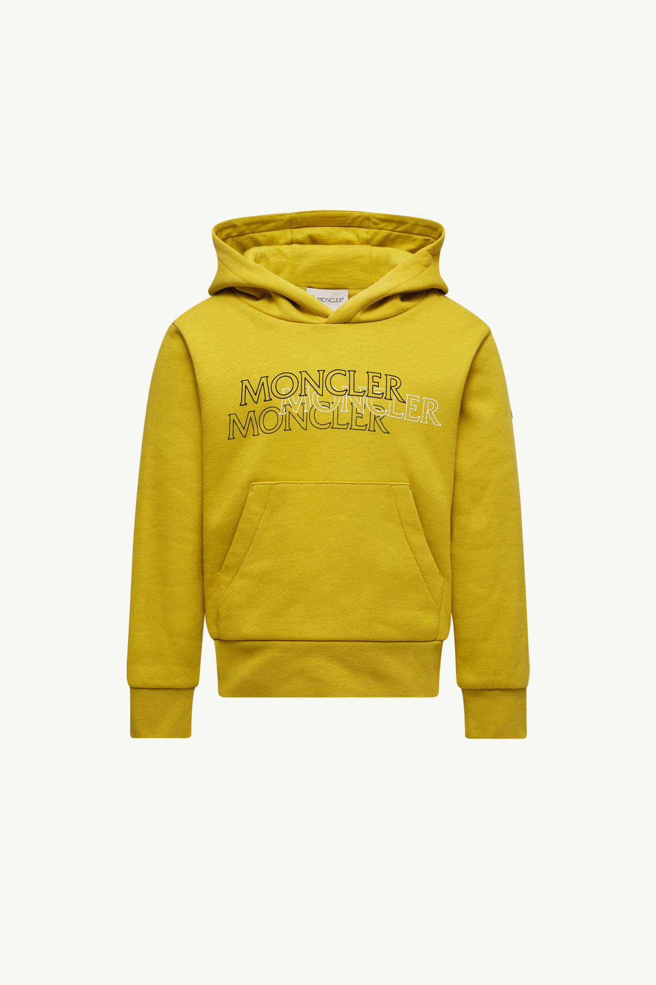 Felpa in cotone con cappuccio e logo triplo Bambino Giallo Moncler 0