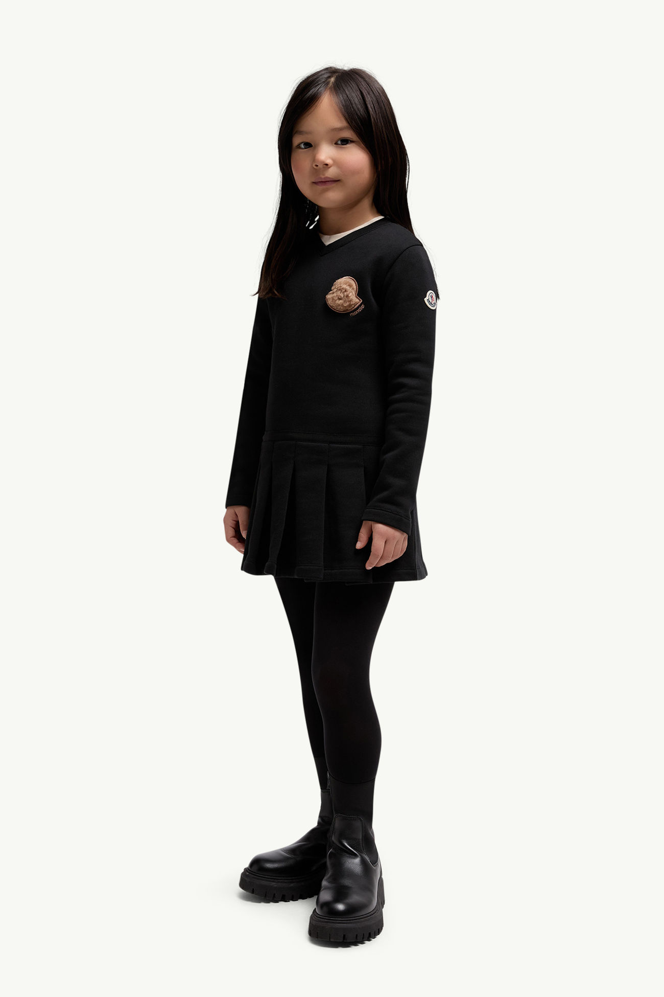 女婴泰迪绒标识褶裥棉质连衣裙 女童 黑色 Moncler 1