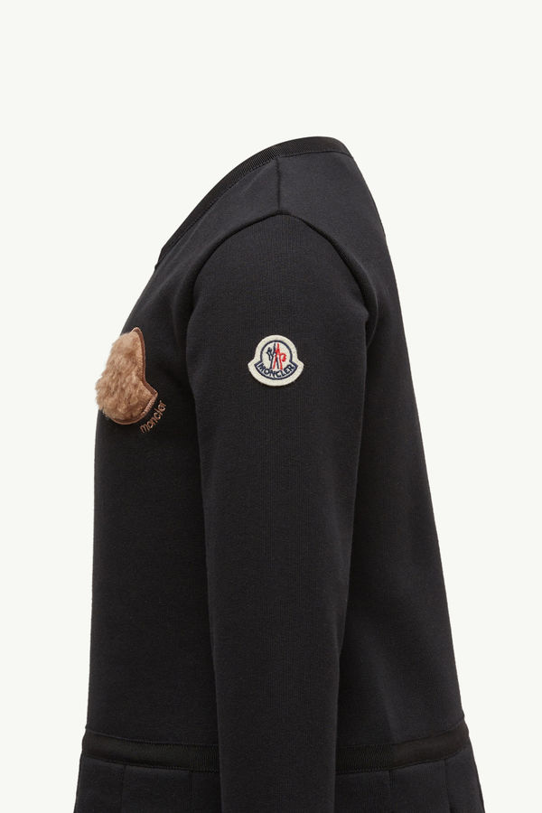 Teddy Logo Pleated Cotton Dress Girl Black Moncler 2