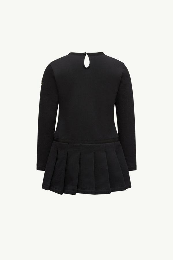 Teddy Logo Pleated Cotton Dress Girl Black Moncler 3